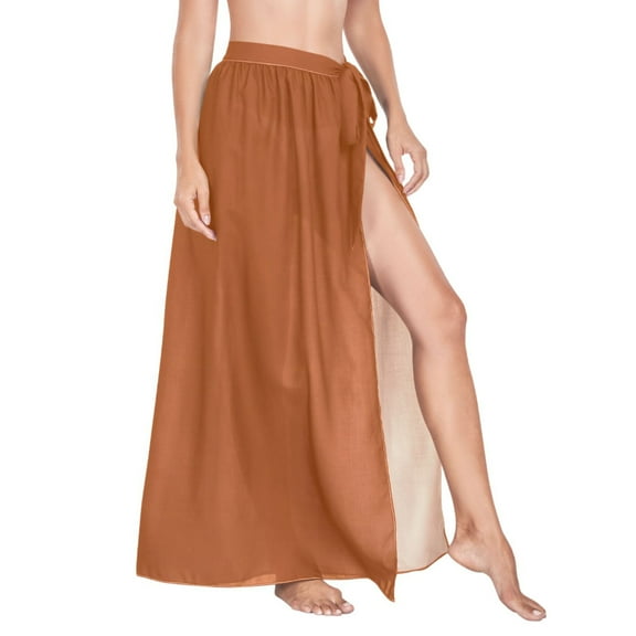 Women Sarong Wraps Brown Swimsuit Beach Pareo Bikini Coverups Skirt M