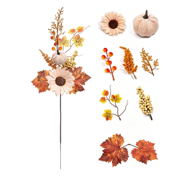 CSSJKYJ 1 Pack Fall Stems Artificial Berry Picks Fall Picks with Pine Cone Sunflowers Pumpkin Maple Leaves Branches Decorations for Harvest Autumn Thanksgiving Day Wreaths Indoor Outdoor Home Decor