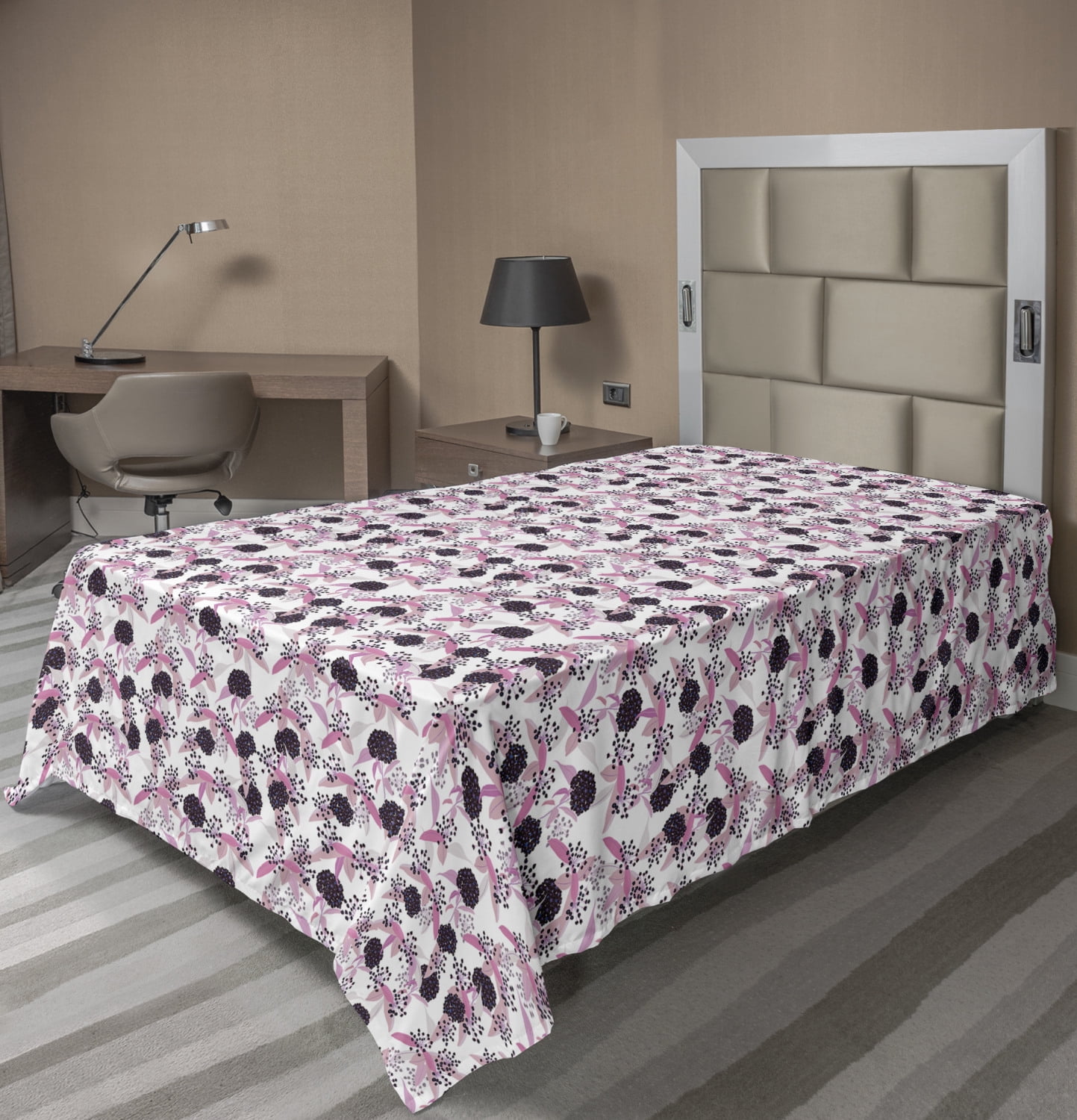 Floral Flat Sheet, Print of Hydenyear Flowers and Leaves, Soft