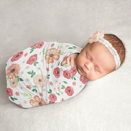 UPC: 0846480088752 | Watercolor Floral Peach and Green Baby Swaddle Receiving Blanket by Sweet JoJo Designs