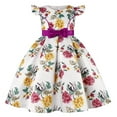 thumbnail image 1 of WEAIXIMIUNG Robe de Fête pour Enfants Filles Mode Été Imprimé Floral Manches Volantes Jupe Nœud Robe de Soirée Vêtements pour Enfants 4-5 Ans, 1 of 6