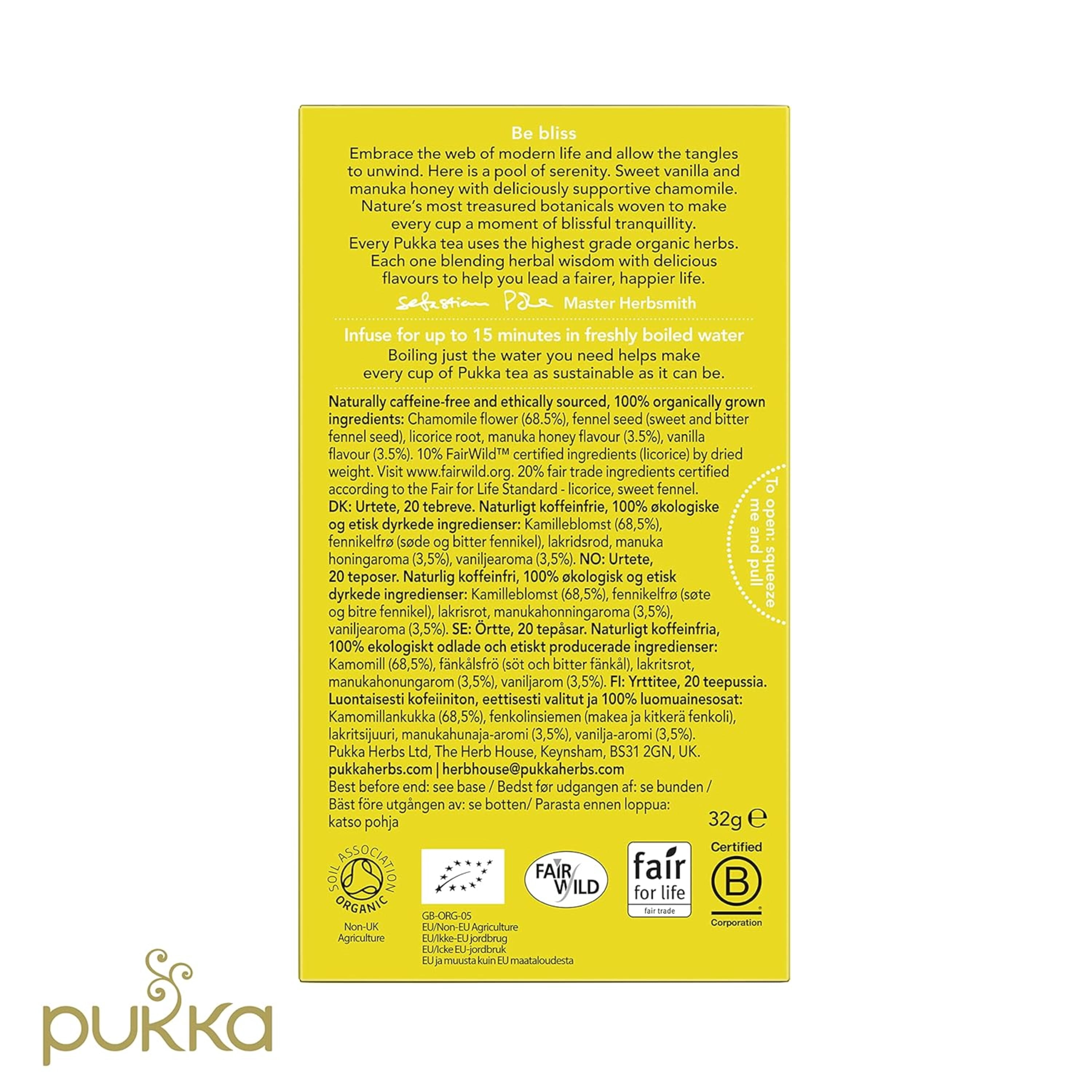 Pukka Organic Herbal Tea, Chamomile, Vanilla & Manuka Honey, Caffeine-Free, Calming Blend, 20ct (Pack of 4, Total 80 Tea Bags)