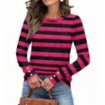 thumbnail image 4 of Stralyhd Striped Tops for Women Button Cuff Long Sleeve Crewneck Fitted Business Casual Pullover Blouses Loose Fall Fashion Outfits Hot Pink M, 4 of 5