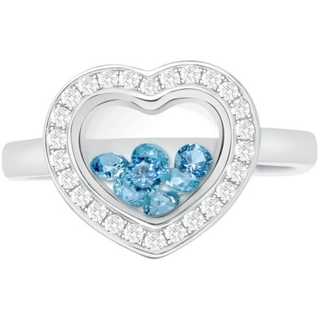 Chetan Collection Floating Light Blue CZ Sterling Silver Designer Heart-Shape Ring