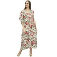thumbnail image 1 of Bimba Women's Floral Printed White Full Kimono Sleeve With Drawstring Kaftan-26, 1 of 5