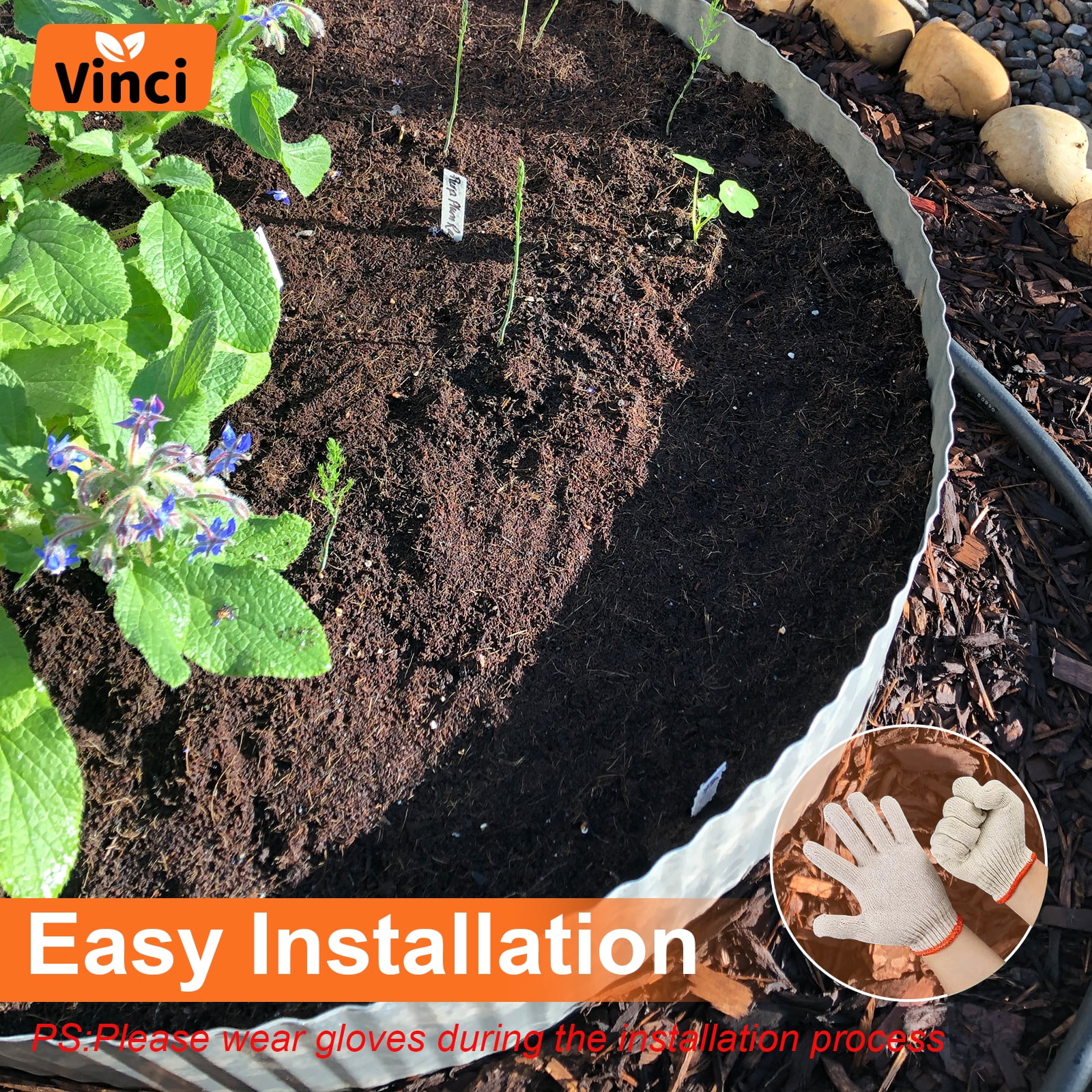 Vinci Garden Landscape Edging Border, 10 Inch x 10 FT Corrugated Sturdy Metal Easy Installation Safe Hemmed Lawn Garden Border Edges for DIY Flower Beds,Pathways and Patio Design (Silver)