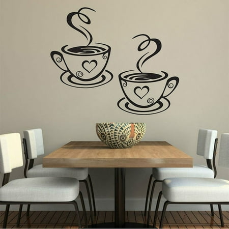 Wall Hangings For Dining Room Outgeek Decorative Coffee Cup Stickers Wall Art Sticker Decals for Kitchen Dining Room Home Coffee Shop (Silver) ()