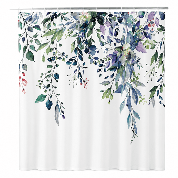 Spring Floral Shower Curtain for Bathroom, Watercolor Green Eucalyptus Leaves Plant Shower Curtain Set, Washable Polyester Fabric 72x72 Inch