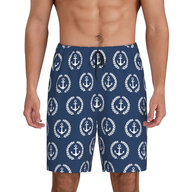 Fotbe Navy Nautical Pantalones Cortos de Pijama para Hombre, Ropa de Dormir, Pantalones de Pijama Cortos para Hombre-X-Large