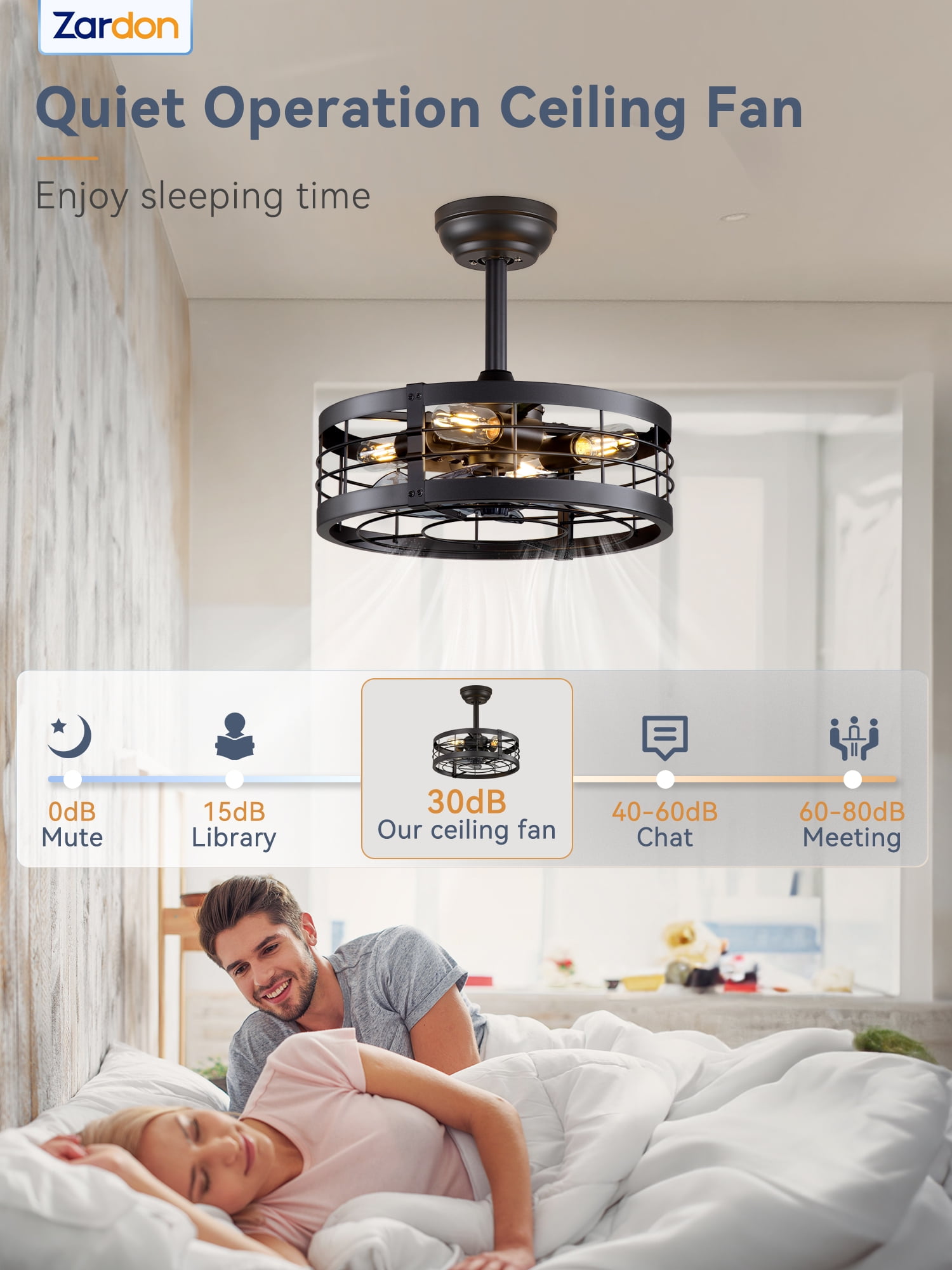 Zardon 16.5 inch Caged Ceiling Fan with Light and Remote Control, Black Farmhouse Ceiling Fans for Kitchen, Bedroom, Indoor, 6 Speed, Quiet, Timing