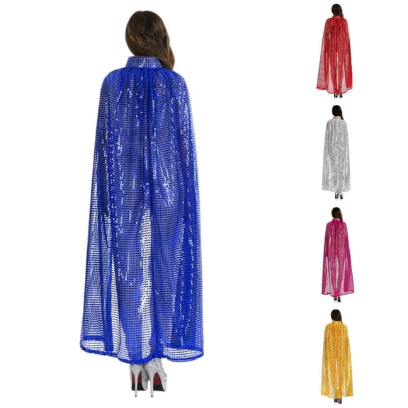 HNMKIU Shawl Wraps for Women Women Men Sequin Cape Hooded Carnival Adult Wrap Shiny Party Cloak Accessory Blue,One Size
