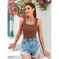 thumbnail image 3 of ATTRACO Women's Built-in Bra Vest Square Collar Scalloped Halter Vest Summer Sleeveless Ribbed Halter Vest, 3 of 6