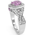 thumbnail image 5 of Three Stone Lab-Created Pink Sapphire Diamond Peekaboo Halo Engagement Ring In 14k White Gold, 5 of 6