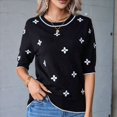 thumbnail image 4 of Blusas de Verano para Mujer, Elegantes, Informales, de Corta, con Cuello Redondo, de Punto, Blusas Holgadas, Camisetas Básicas. Negro M, 4 of 7