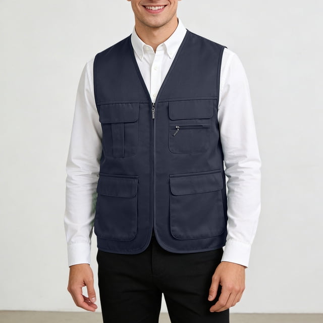 Solid Color Pocket Vest Jacket for Daily Casual Outdoor Wear Lightweight Warm Layering Piece Men