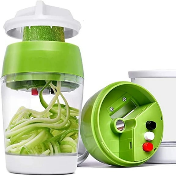 5 in1 Handheld Spiralizer Vegetable Slicer, Heavy Duty Thick and Thin Veggie Spiral Cutter with Container