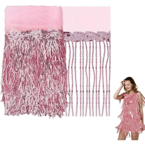 10 Yards Pink Polyester Sequins Lace Tassel Fringe Trim for Wedding Decoration