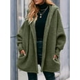 thumbnail image 3 of Franhais Women's Plush Reversible Hooded Jacket Solid Color Long Sleeve Open Front Loose Coat with Pockets, 3 of 7