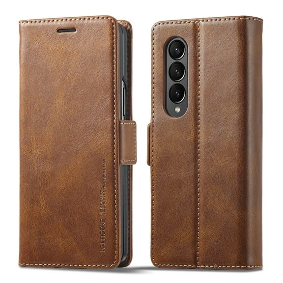 ELEHOLD Leather Wallet Case for Samsung Galaxy Z Fold 4 5G,PU Leather RFID Blocking Card Slots Kickstand Shockproof Protection Magnetic Case Cover,Brown