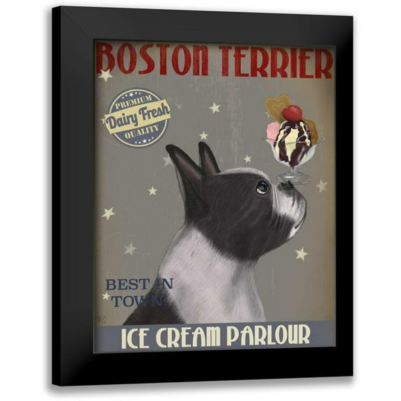 Fab Funky 12x14 Black Modern Framed Museum Art Print Titled - Boston Terrier Ice Cream