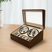 4+6 Leather Auto Self-winding Watch Winder Storage Display Case Box Dual Motor