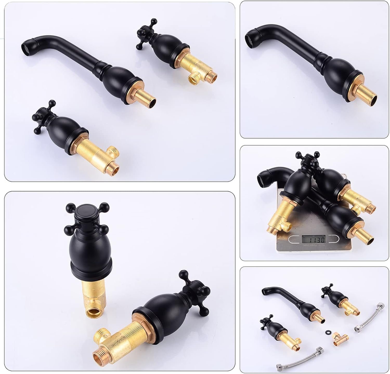 Wall Mounted Bathroom Sink Faucet Black,Hot and Cold Sink Mixer Tap Faucet,360 °Swivel Spout,Double Handle Wall Mount Brass Basin Mixer,A-Split