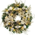 thumbnail image 2 of Champagne Gold Lighted Christmas Wreath for Front Door, Battery Operated LED Holiday Decor with Artificial Spruce, Flowers and Ornaments for Home, Garden, Office, 2 of 6