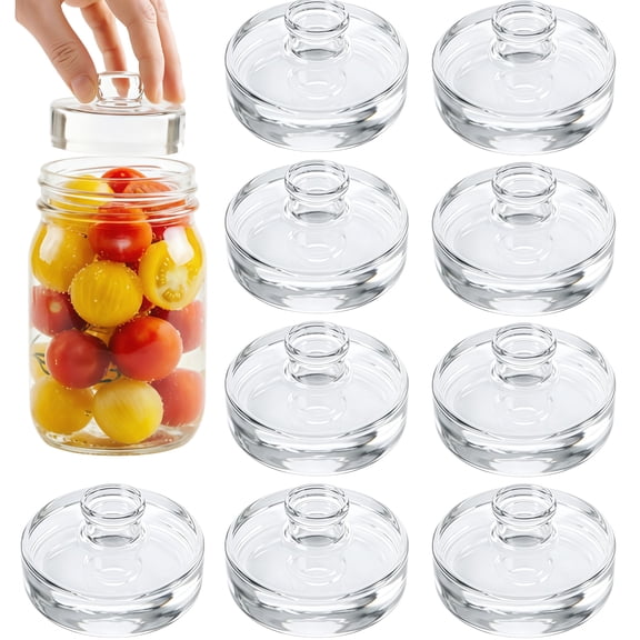 9 Pack Glass Fermentation Weights for Mason Jars - Easy Grip Handle Pickling Weights, Clear Fermenting Glass Lids for Wide Mouth Jars, Perfect for Sauerkraut, Kimchi & Home Brewing