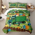 thumbnail image 2 of Castle Fairy Cartoon Garbage Truck Twin Quilt Set,Playful Cat Party Twin Coverlet Set for Bedroom,Green Blue Orange, 2 of 7