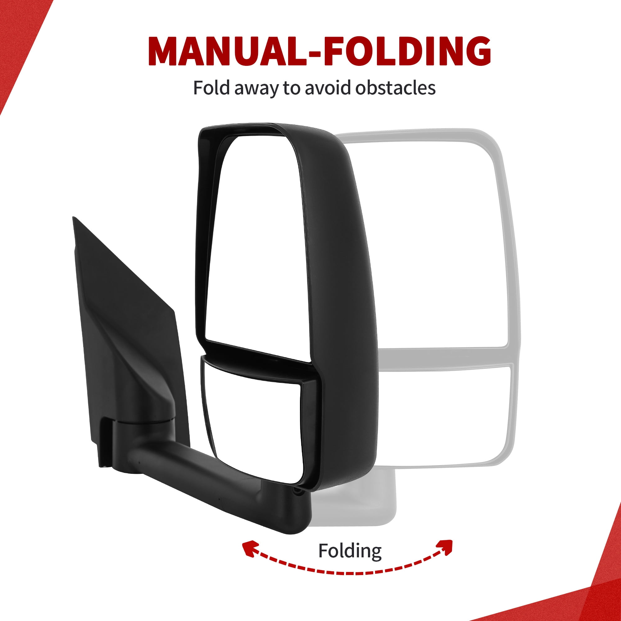 LEDKINGDOMUS Manual Folding Tow Mirrors for Chevy Express & GMC Savana 1500/2500/3500 (2003-2019), Black Driver/Passenger Side Replacement with Adjustable Glass, Plug and Play Installation