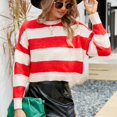 thumbnail image 4 of Defitshape Women's Long Sleeve Pullover Sweaters Striped Knit Warm Chunky Short Crewneck Loose Fit Crop Cropped Sweater Red 8-10, 4 of 4