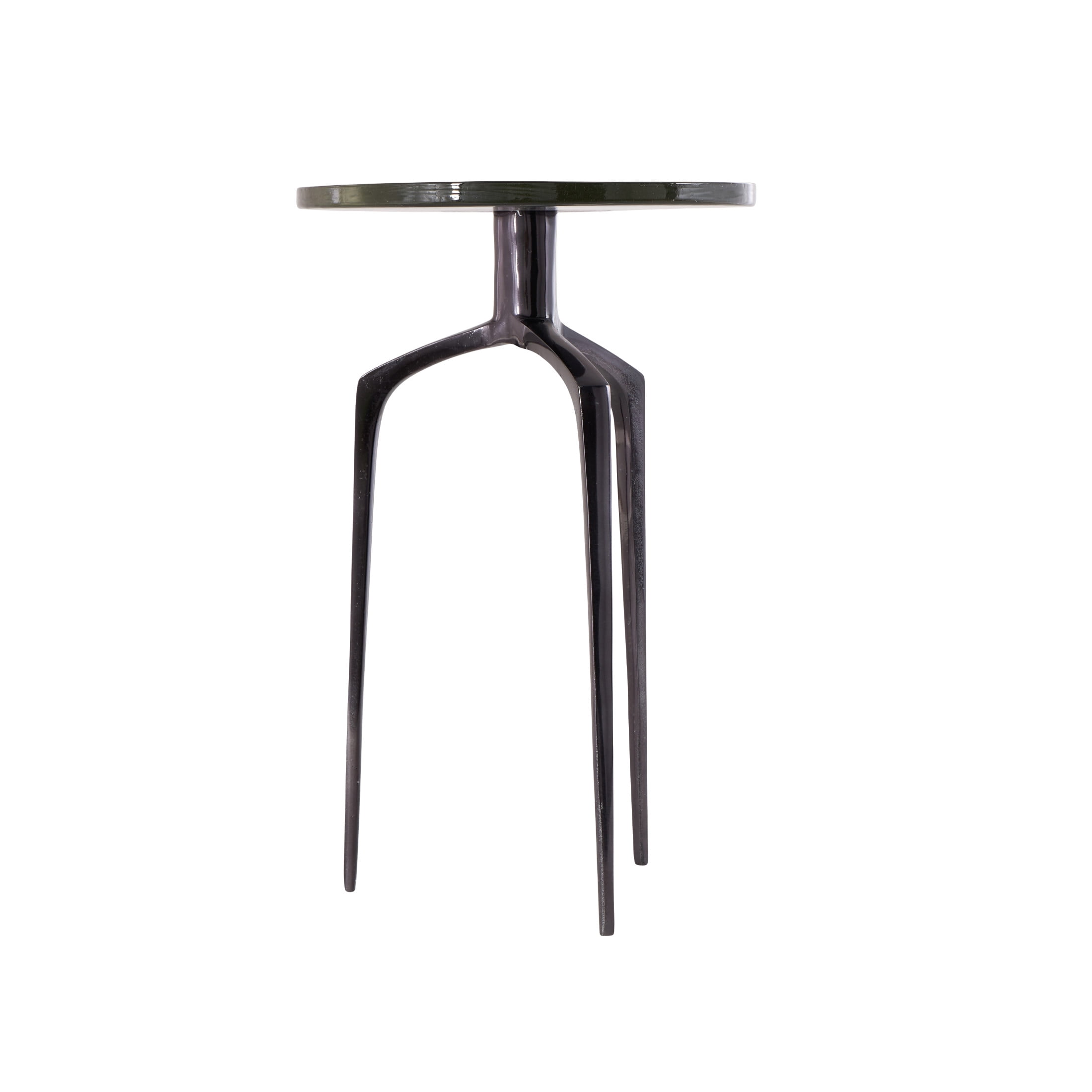 DecMode 13" x 22" Black Aluminum Metal Small Tripod Accent Table with Textured Glass Tabletop, 1-Piece