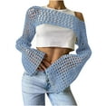 thumbnail image 1 of Maillots de Bain pour Femmes, Chemise en Tricot Ajouré, Col Rond Uni, Manches Longues, Hauts Tricotés Aguichant, Maillots de Bain pour Femmes en Liquidation, 1 of 4