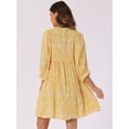thumbnail image 4 of DARING DIVA Floral Summer 3/4 Sleeve Flare Mini Dress S Yellow, 4 of 6