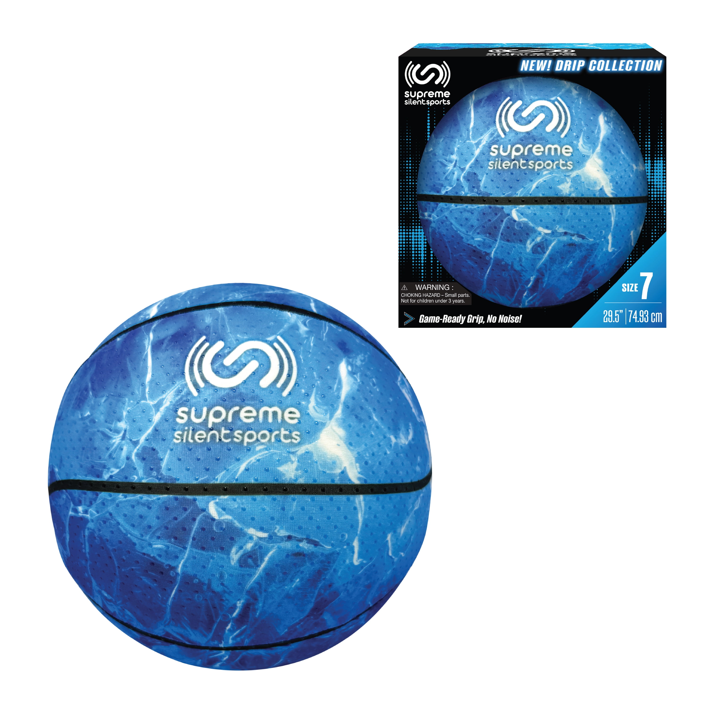 Supreme Silent Sports Size 7 Foam Basketball, Drip Collection, Quiet Indoor/Outdoor Basketball with Rubberized Grip Nodes, Iced Out