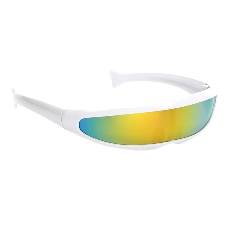 2xFuturistic Narrow Lens Visor Eyewear Sunglasses White