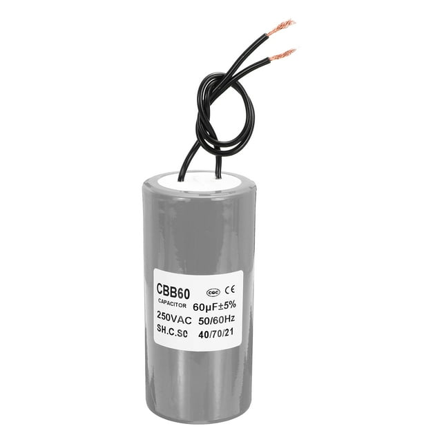CBB60 60uf Capacitor de Arranque, 1Pcs AC 250V 2 Cables 50/60Hz Cilindro Gris 100x50mm para Bombas de Agua, Lavadoras