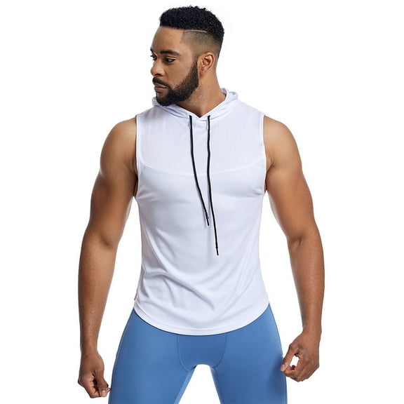 SHIWEN Men's Workout Hooded Tank Tops Sports Training Sleeveless Hoodies Bodybuilding Cut off T-Shirts M-3XL