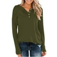 thumbnail image 2 of tarylea Casual Tops for Women Crew Neck Chest Button Pullover Top Loose Long Sleeve Shirts Solid Color Fall Dailywear, 2 of 7