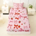 thumbnail image 3 of Erosebridal Girly Pink Ribbon Twin Sheet Sets, Cartoon Strawberry Bedding, 3pcs, 3 of 5