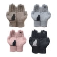 thumbnail image 4 of 1 Pair Winter Warm Gloves Cartoon Bird Riding Skiing Accessories Cat Print Knitted Glove Thermal Cold Protection Padded Windproof Patch Work Mittens Khaki, 4 of 6