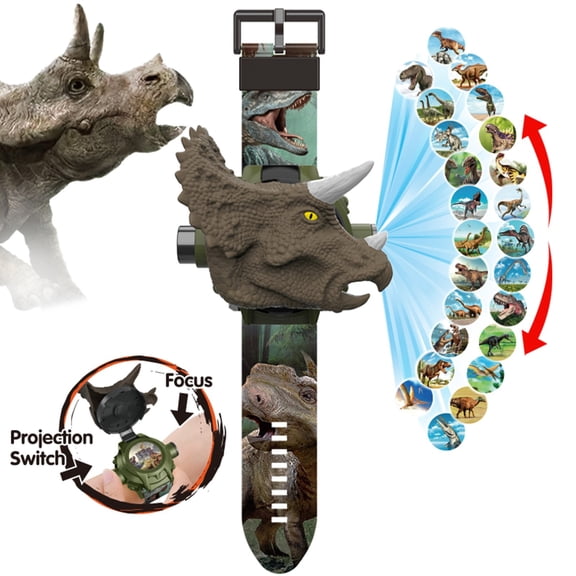 Dinosaur Projection Watch, Kids Light Up Toy Watch, Educational Electronic Timepiece, 24 Animal Image Toy, Toddler Learning Accessory, Kindergarten Gift Watch