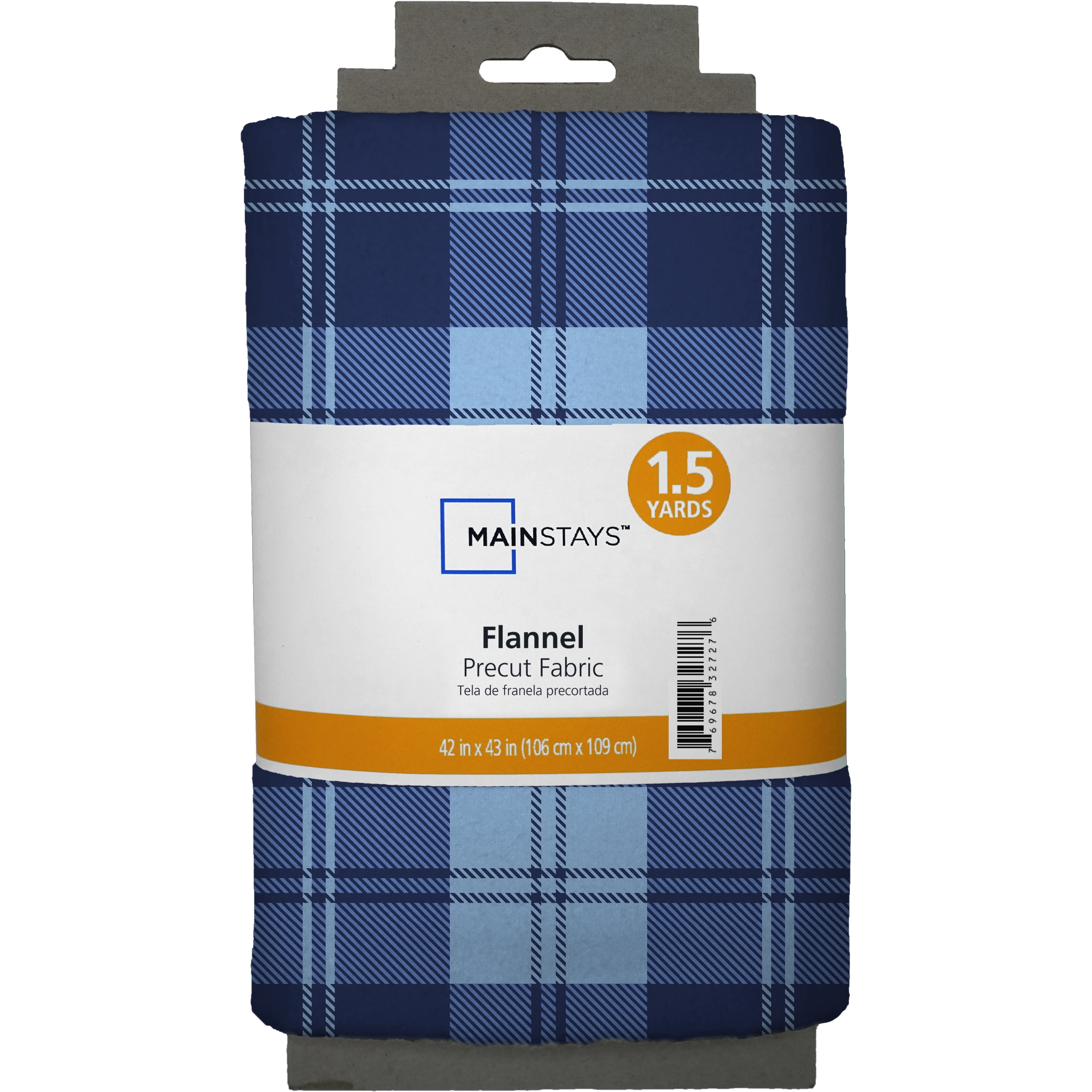 Mainstays 1.5 Yards 100% Cotton Light-weight Flannel Plaid Check, Blue, 42" Wide for Crafts