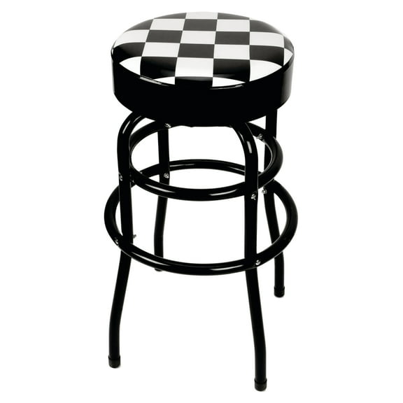 Performance Tool W85023 28-1/2 in. 360-degree Checkerboard Swivel Stool, Heavy Duty Steel Frame - for Home, Bar and Shop, Black/White