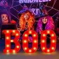 thumbnail image 2 of Decoraciones de Halloween para interiores: 4 letras LED iluminadas, letreros de marquesina con la frase Boo y Ghost para decoración de pared de cocina y sala de Halloween, letras de marquesina de, 2 of 5