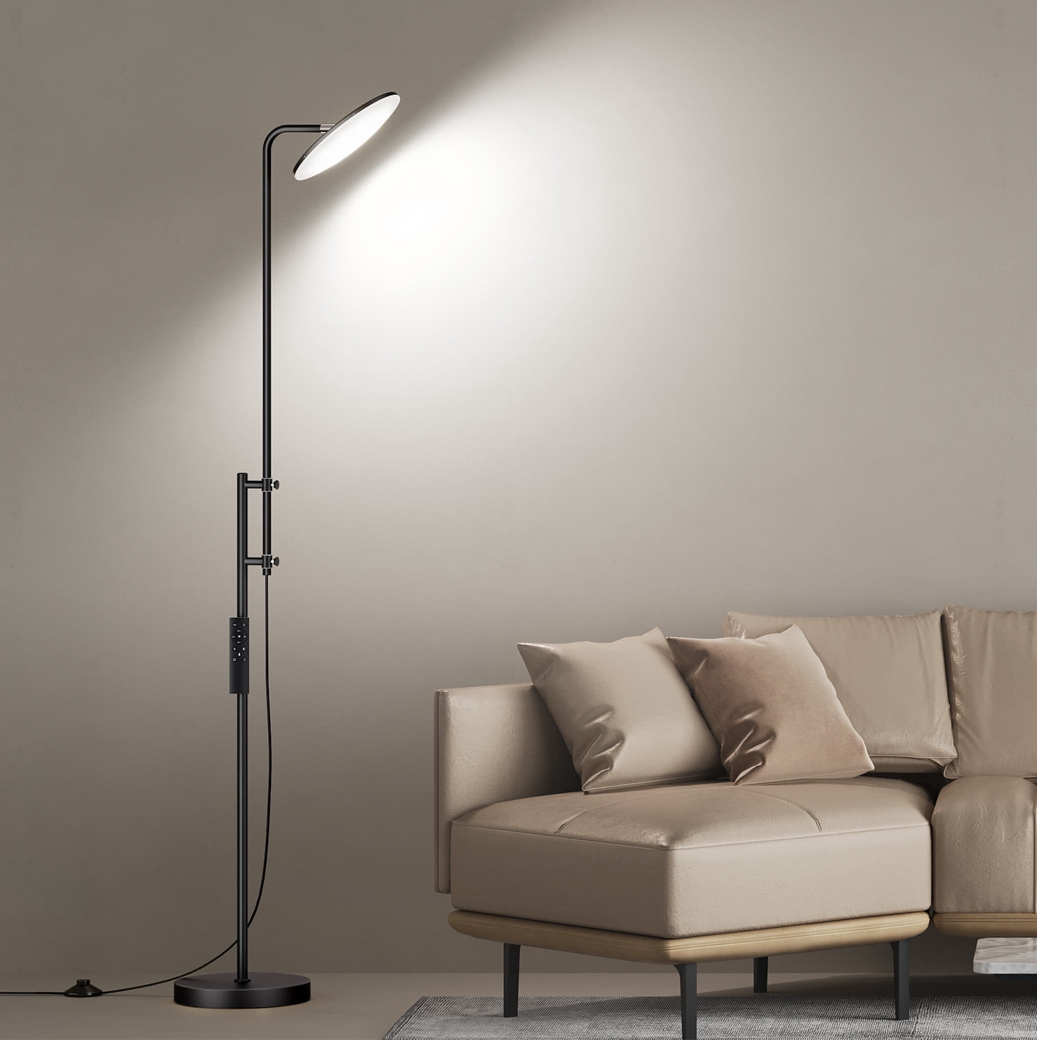 SUNMORY 32W/3000LM Floor Lamp, Super Bright LED Floor Lamp with Remote Control, 70" Tall Standing Lamp with Height Adjustment 350°Rotating Head, Modern Stepless Dimmable Torchiere Reading Corner Lamp
