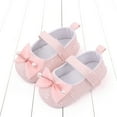 thumbnail image 2 of Baby Walking Shoes Size 0-6 Months Sports Flat Bottom Lightweight Round Toe Ribbon Bowknot Pearl Flats Comfort Lightweight Elastic First Birthday Pink Boots, 2 of 7