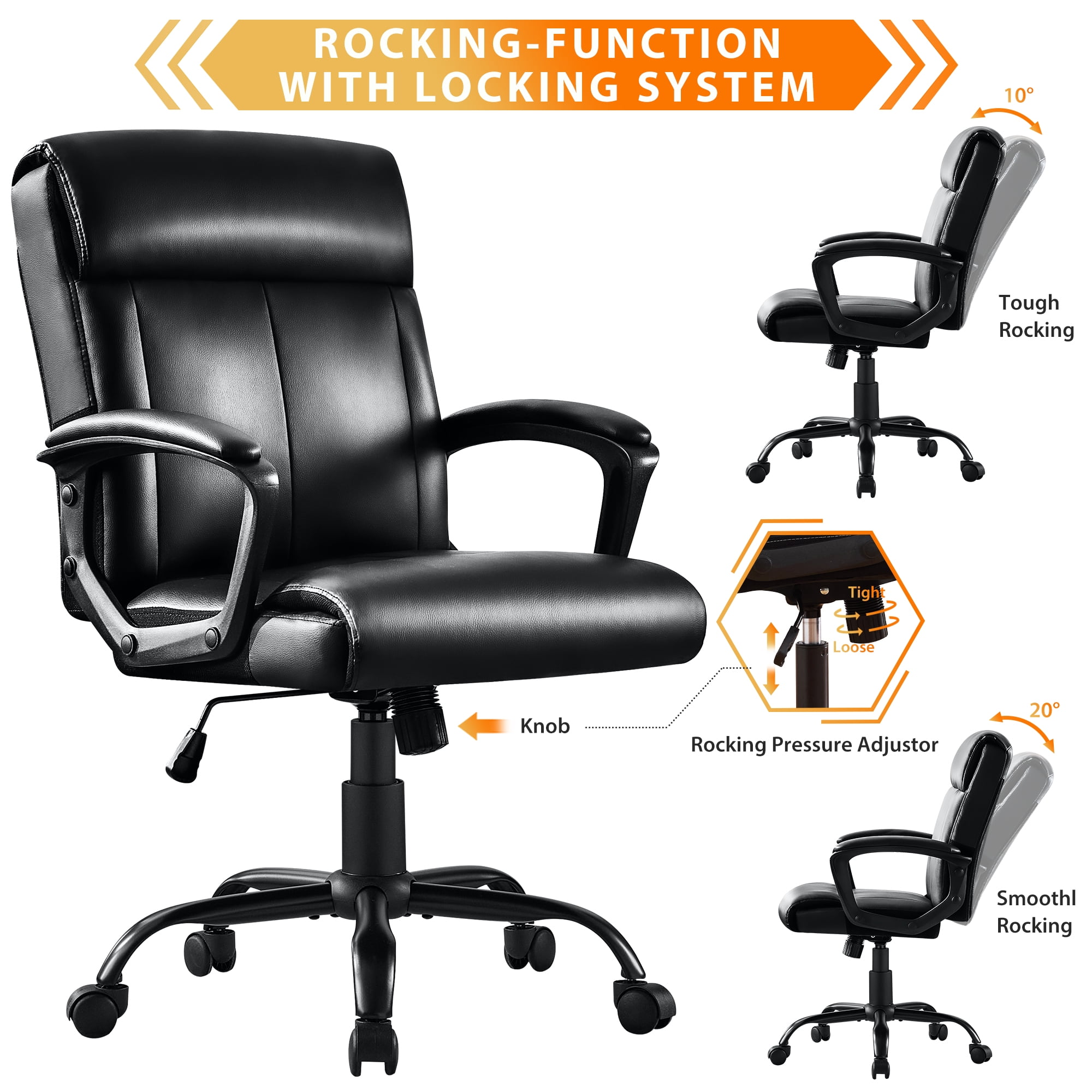 JONPONY Big and Tall Office Chair 300LBS Wide Seat Ergonomic Computer Desk Chair High Back Executive Leather Chair Adjustable Task Chair Lumbar Back Support 8 Hours Heavy Duty Design,Black