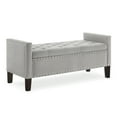 thumbnail image 4 of Storage Bench with Nails Trim, Upholstered Tufted Button Footrest Stool with Armrest and Soft Padded Seat, End of Bed Bench with Wood Legs for Living Room Bedroom Entryway, Gray, 4 of 7