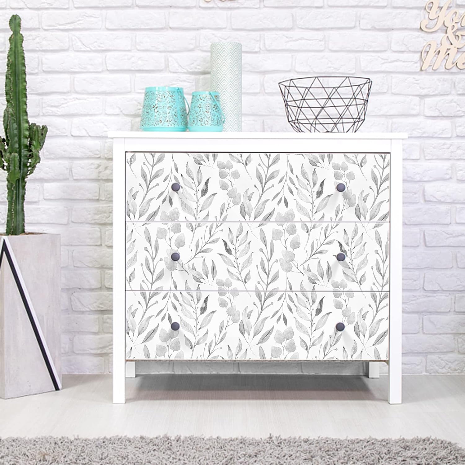 DAZLUTE Peel and Stick Wallpaper Floral Wallpaper Gray Leaf Self Adhesive Wallpaper,17.7 in x 590 in